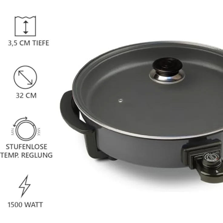 Silva-Homeline PPF 1503A Partypfanne mit Glasdeckel zum Kochen, Braten, Dünsten, Auftauen und Warmhalten, Ø 32 cm, 1500 W – Bild 6