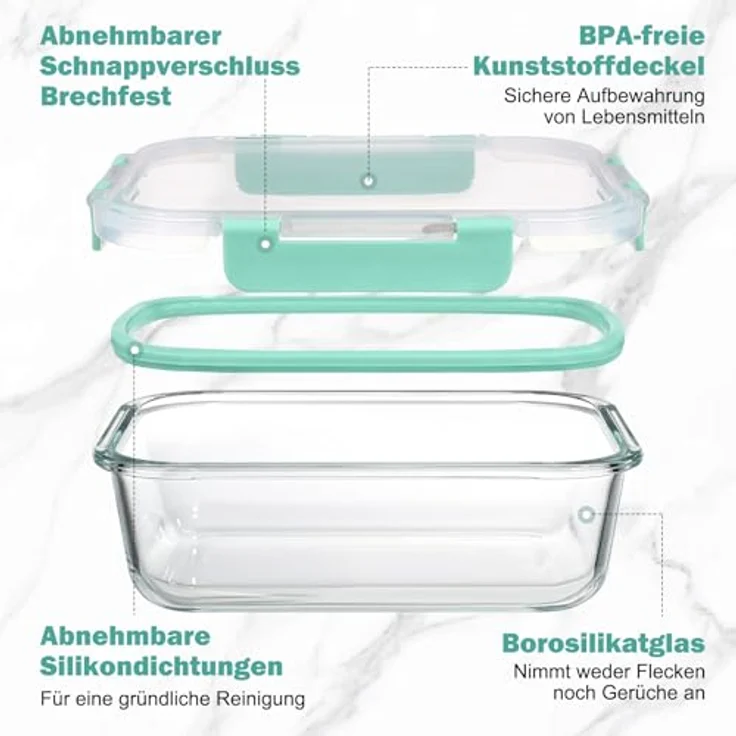 YASHE 12-teiliges Glasbehälter-Set, stapelbar & luftdicht, ideal für Meal Prep, aus Borosilikatglas, BPA-frei, grün – Bild 3