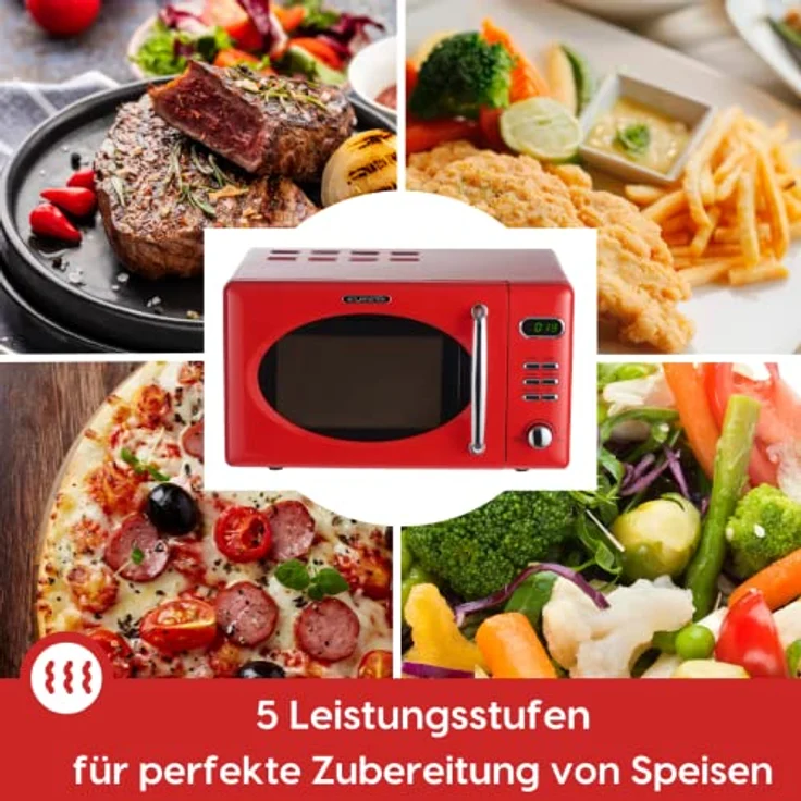 Wolkenstein MW720 FRW RETRO Mikrowelle, Standgerät, 700 Watt, 20 Liter Garraum, rot – Bild 3
