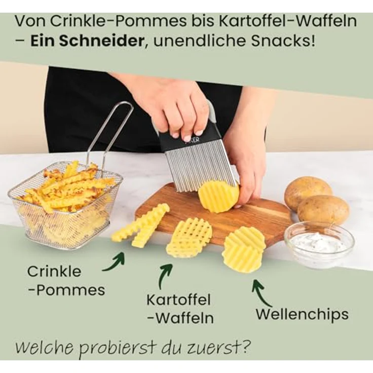 Axer® Riffelmesser Wellenschneider, Gemüse- und Pommesschneider für BLW, ergonomisch aus Edelstahl, spülmaschinenfest – Bild 3