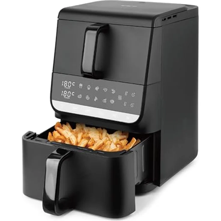 EMERIO Dual Zone Heißluftfritteuse XXL AF-133542, 10L Smart Fryer mit 2 Kammern (3,5L oben & 6,5L unten), Digitales Touch-Display, SYNC-Funktion, 10 Programme, Frittieren ohne Öl – Bild 1