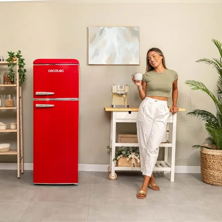 Cecotec Bolero CoolMarket 2D Origin 215 Red E, Retro Kühlschrank mit 215 L, 2 Türen, Temperaturkontrolle, LED-Beleuchtung, verchromter Griff, Rot – Bild 4