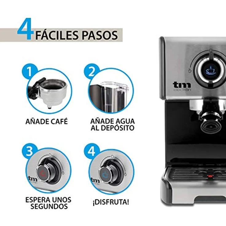 TM Electron TMPCF101 Manuelle Espressokocher mit 15 bar Druck, Edelstahl – Bild 5