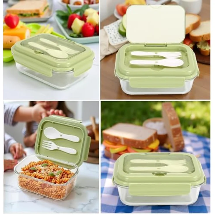 Cheffinger Lunchbox aus Glas - 1L, auslaufsicher, hitzebeständig, inkl. Besteck für Schule & Büro – Bild 5
