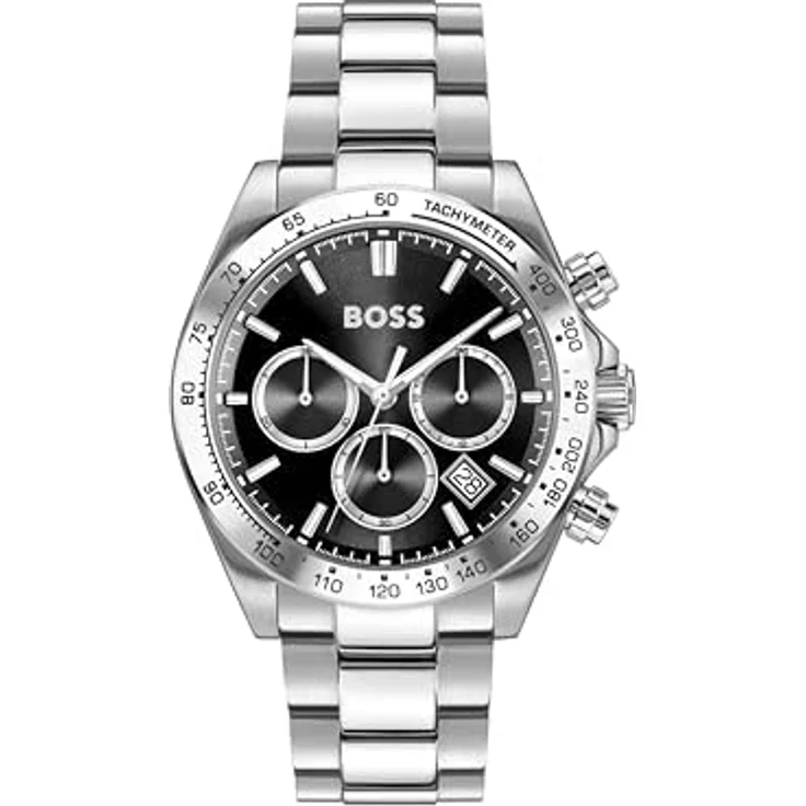 BOSS Chronograph HERO 2.0 1514267, Quarzuhr mit analoger Anzeige, Edelstahlarmband in silberfarben-schwarz, wasserdicht bis 5 bar, mit Stoppfunktion und Tachymeter – Bild 1