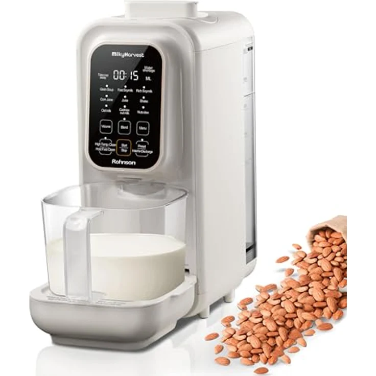 Rohnson Milky Harvest, Pflanzliche Nussmilchmaschine mit 2000 W, 5 starken Klingen, Selbstreinigung, Timer 2–12h, für Smoothies, Säfte und Porridge – Bild 2