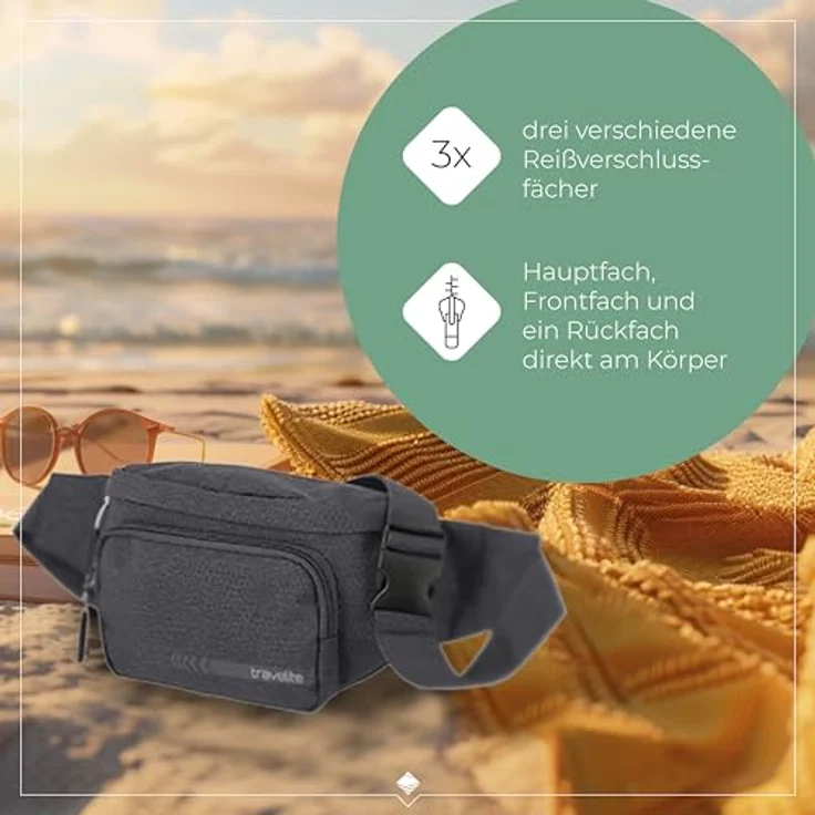 travelite Gürteltasche Kick Off, Polyester, geräumiges Hauptfach mit verstellbarem Riemen, schwarz – Bild 5