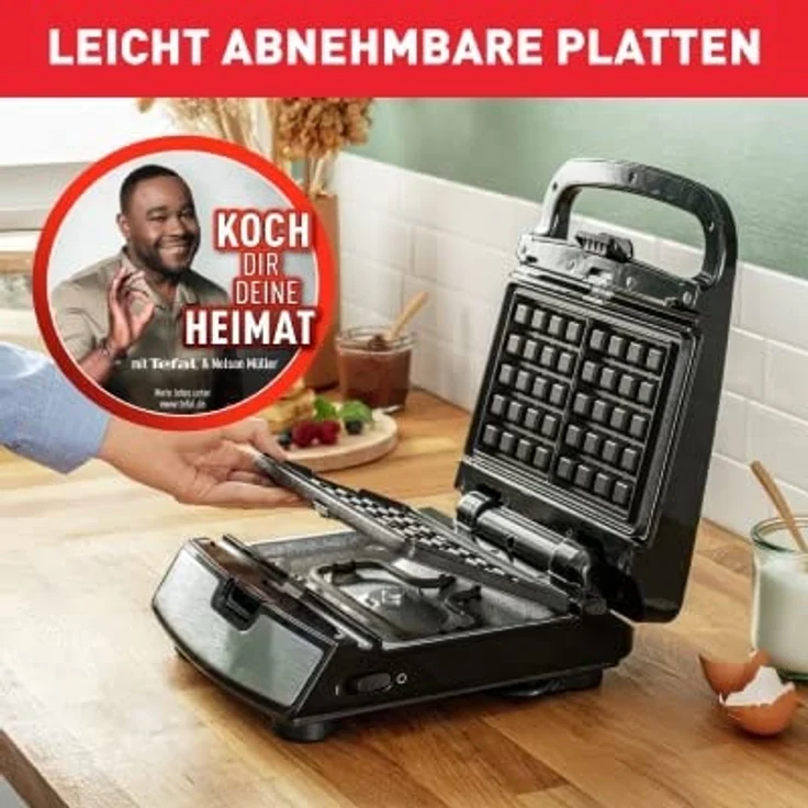 Tefal SW853D12 Waffelautomat, 700W, Wechselplatten, abnehmbare Backform, Antihaftbeschichtung, edelstahl/schwarz – Bild 2