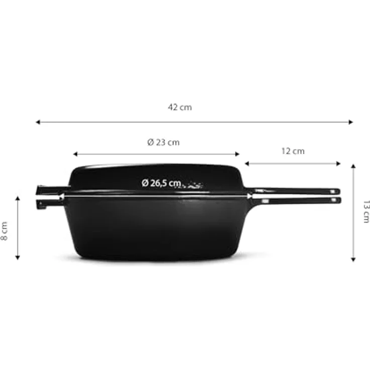 ECHTWERK Echtwerk Schmortopf und Grillpfanne 2-in-1 Set, Gusseisen Bräter mit Emaille-Beschichtung, 2,5 L, Schwarz, Ø 25,2 cm, Für Backöfen, Grill, BBQ und Induktion geeignet – Bild 5