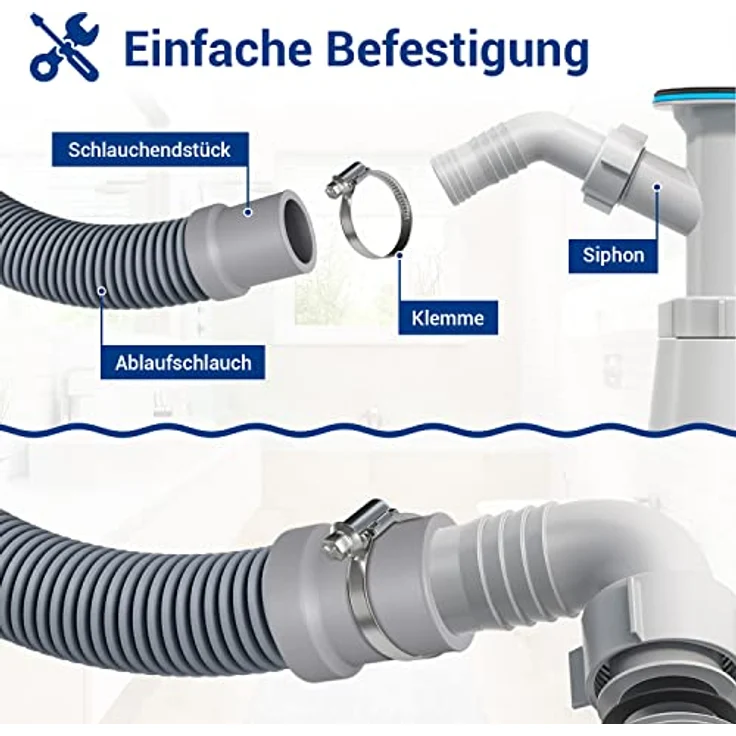 VIOKS Set 2x Schlauchschellen Edelstahl 20-32mm & Waschmaschine Abfluss Adapter 22mmØ für 22mmØ - Spülmaschine Ablaufschlauch Endstück Verbinder - Rostfreie Schellen, hochwertiger Verbinder aus Kunststoff & Gummi – Bild 3