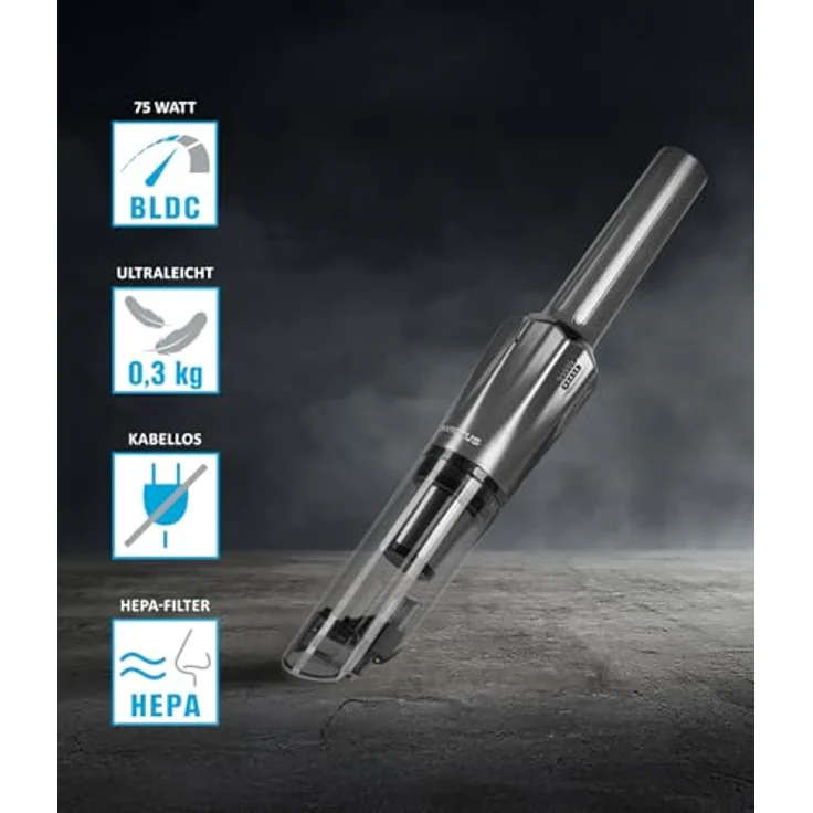 Genius Invictus ONE Prestige Akku-Handstaubsauger Set 9tlg, Saugleistung 12000 Pa, HEPA Filter, Tierhaarbürste, grau – Bild 3