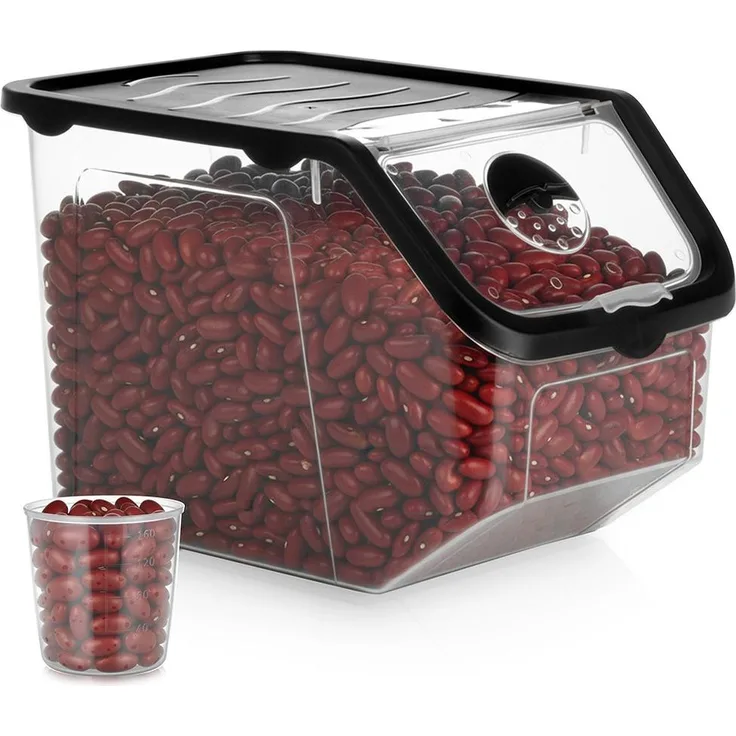 Vilde Aufbewahrungsbox für Obst und Gemüse, 12 L, Transparent mit Deckel und regelbarer Belüftung, inkl. Messbecher