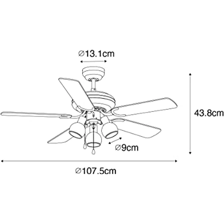 Qazqa - Industrie Vintage Deckenventilator schwarz mit Zugschalter 3-flammig - Mistral Vidro - Stahl Rund - LED geeignet E14 – Bild 4