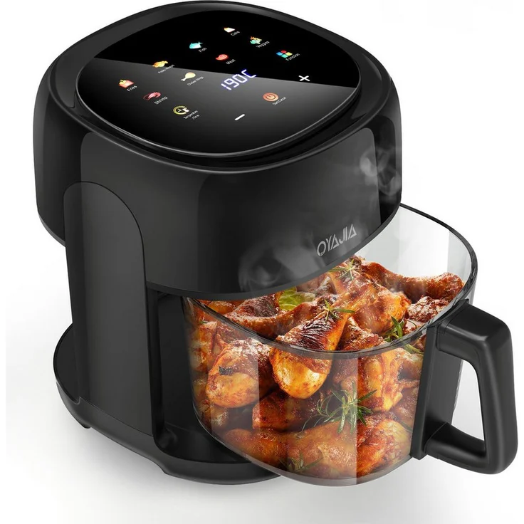 LETGOSPT Heißluftfritteuse 8-in-1 Air Fryer XL 5L, Ölfreie Heißluftfritteuse mit Sichtfenster, 1800 W, LED Touchscreen, 55% energiesparend, spülmaschinenfeste Körbe
