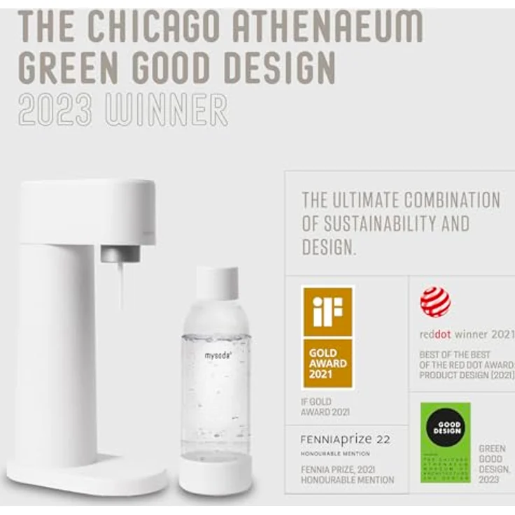 Mysoda Woody White Kohlensäureerzeuger inklusive BPA-freie Wasserflasche, weiß, WD002F-WE, One Size – Bild 3