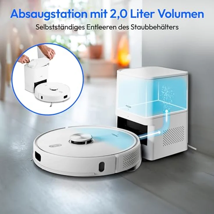 MEDION Saugroboter mit Absaugstation, Lasernavigation und Wischfunktion X41 SW+ (Starke 8000Pa Saugkraft, 2in1 Roboterstaubsauger, präzise Kartenerstellung, Go & No Go Bereiche, mehrere Etagen) in schwarz – Bild 2