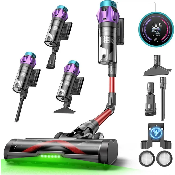 Ultenic UP18 PowerPro Akku-Hand- und Stielstaubsauger, 76.000 Pa Saugkraft, 80 Minuten Laufzeit, 600 W, beutellos, 180° flexibles Biegegelenk, selbststehendes Design