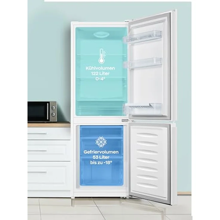 Heinrich´s Kühlgefrierkombination 175Liter, LED Innenraumbeleuchtung, leise 39dB, 7 Temperaturstufen, weiß – Bild 4