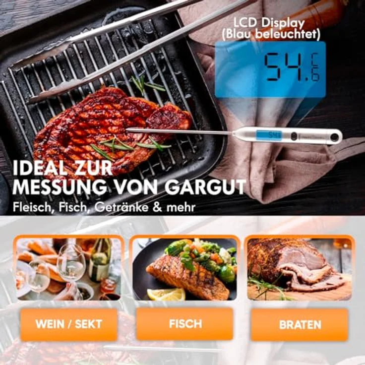 ProfiCook PC-DHT 1039 Digitales Haushaltsthermometer mit LCD-Display, Temperaturbereich: -45°C - 200°C, Edelstahl – Bild 5
