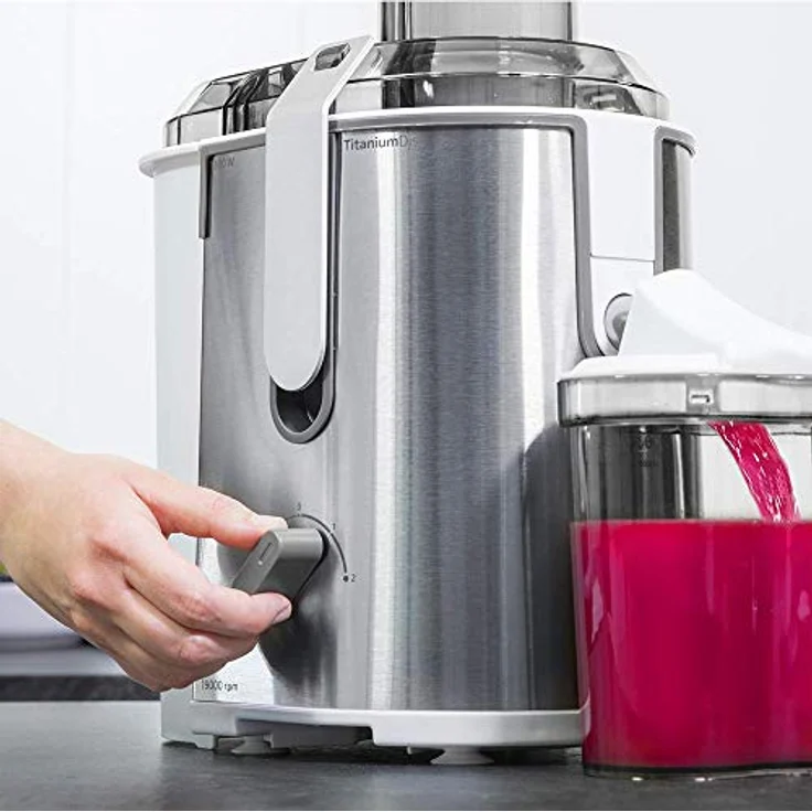 Cecotec Orbital Entsafter Extreme Titanium 19000 XXL Orbitalmischer, um den Saft von Obst und Gemüse zu extrahieren. Mit 19.000 U - min und 1000 W maximaler Leistung. Titanium-Beschichtung auf der Scheibe. XL Eingangskanal. ExtremeTitanium 19000 – Bild 3