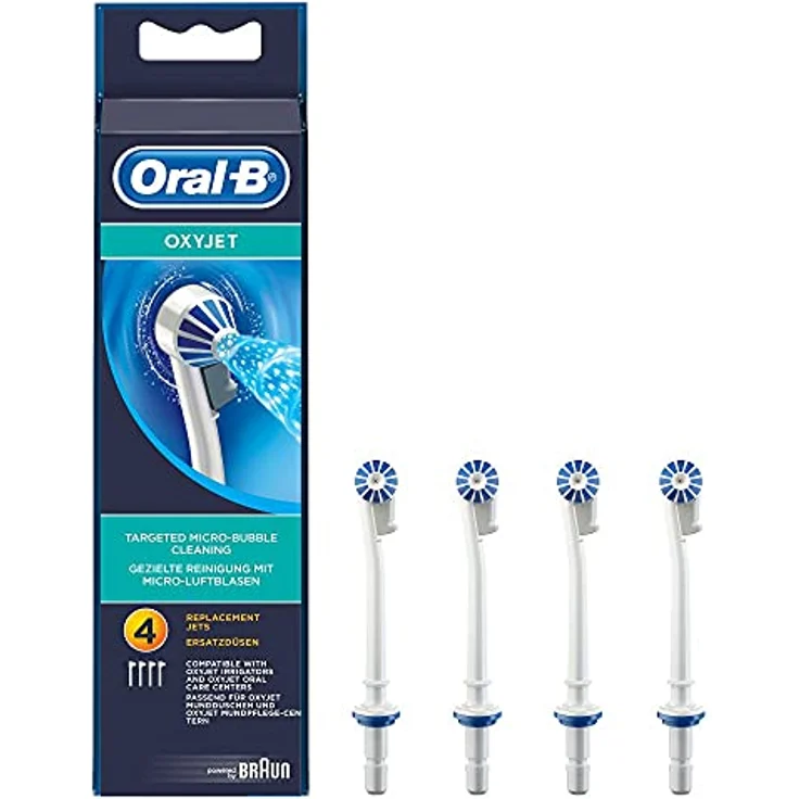 Oral-B OxyJet Ersatzdüsen für Munddusche/Zahnzwischenraumreiniger, 4 Stück, für gezielte Zahnreinigung mit Mikro-Luftblasen-Technologie – Bild 1