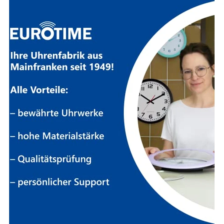 Eurotime Funkwanduhr, 35 cm, im Bahnhofsdesign, geräuscharmes Funkwerk, Aluminiumrahmen, automatische Zeitein- und Zeitumstellung, 59530-07 – Bild 4
