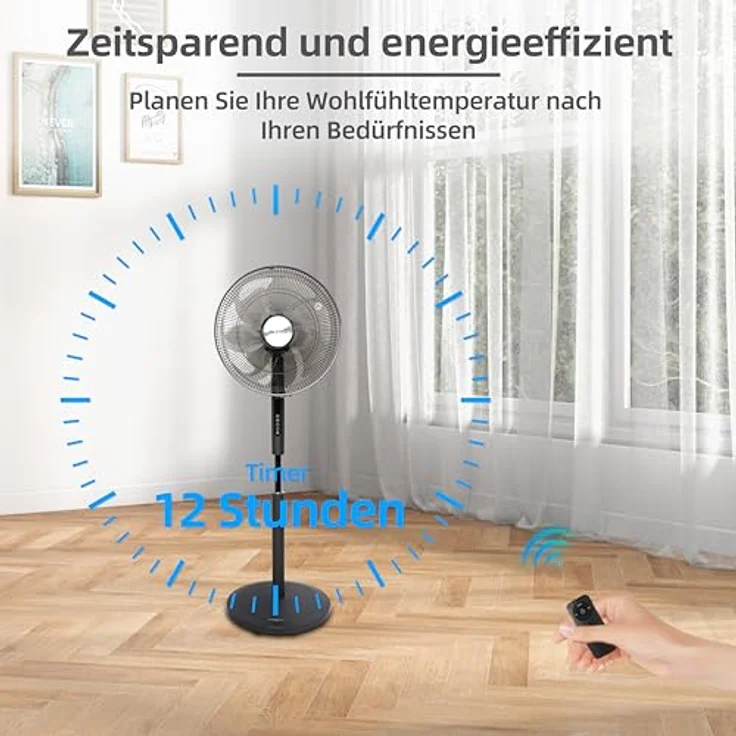 Be Cool Schuss Home Electronic DC Standventilator 45cm, 24 Stufen, Timer, Fernbedienung, oszillierend, höhenverstellbar, energieeffizient, 50W, BC16STHPM2505 – Bild 5