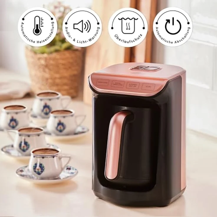 Karaca Hatır Roast Türkische Kaffeemaschine Roségold 5 Tassen Kapazität Viel Schaum, 535W, Sprachwarnsystem, Lichtwarnsystem, Messlöffel, Einfache Reinigung – Bild 4