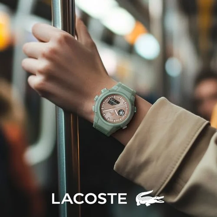 Lacoste LC33 Analoge-Digitale Multifunktions-Quarzuhr für Damen mit grünem Silikonarmband, 40 mm TR90-Gehäuse, wasserdicht bis 10 ATM, Zifferblatt in Roségold – Bild 5