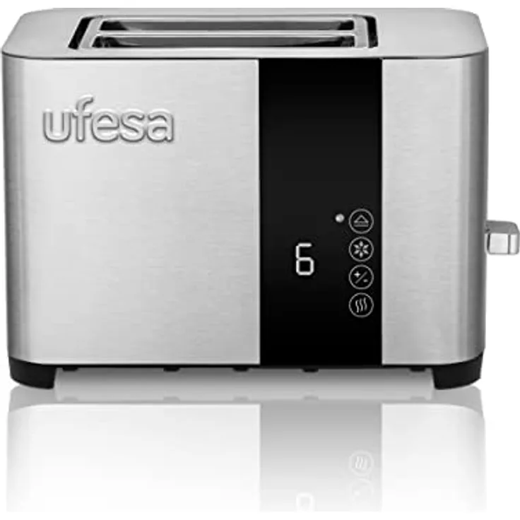 Ufesa Duo Delux Toaster 2 Scheiben aus Edelstahl, LCD-Digitalbildschirm, 850 W, 2 Breite Schlitzen, 7 Bräunungstufen