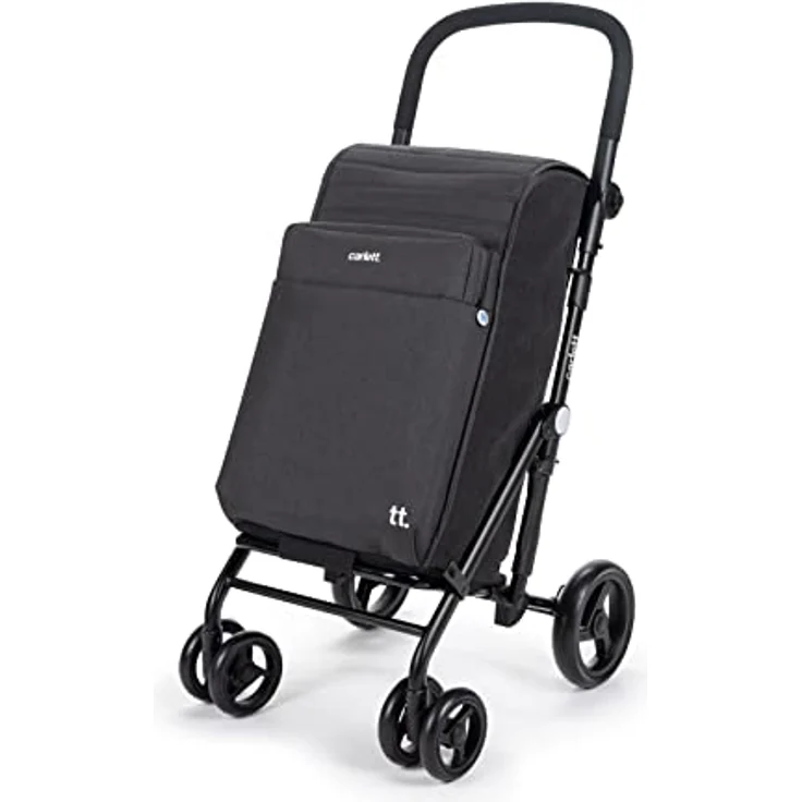 Carlett - Einkaufstrolley, Faltbarer Supermarkt-Trolley, mit 4 regenfesten Rädern und Einer großen Kapazität von 32kg, Haupttasche 64L, Thermotasche 12L und Hecktasche - Farbe: Schwarz – Bild 1
