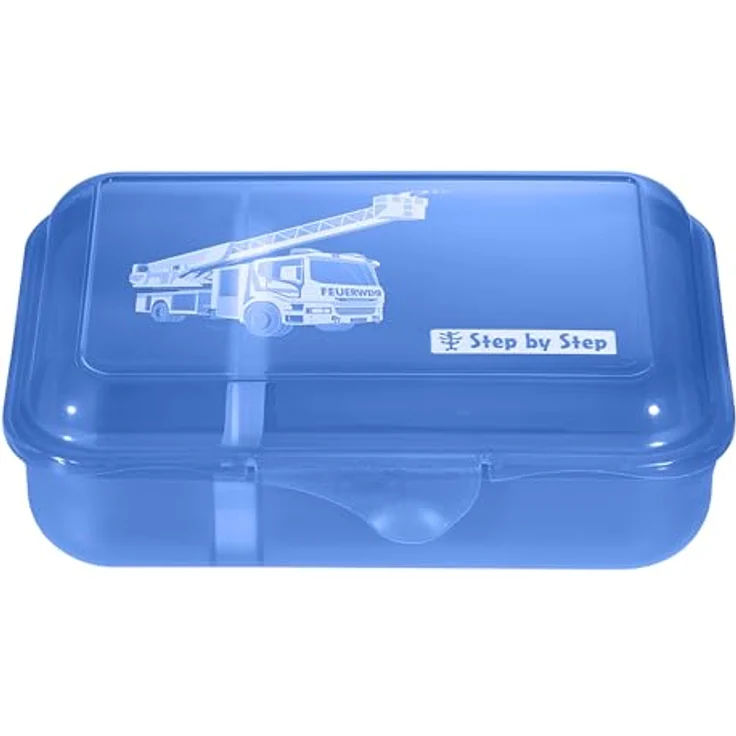 Step by Step Lunchbox Fire Engine Brandon, Blau, mit Trennwand und Klickverschluss, spülmaschinenfest, BPA-frei, für Schule und Kindergarten, 0,9l – Bild 1