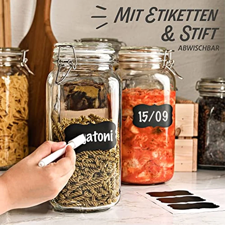 Niboline Einmachgläser mit Bügelverschluss Groß 2l - Luftdicht mit Etiketten und extra Silikondichtungen - Spülmaschinenfest, Durchsichtig – Bild 5