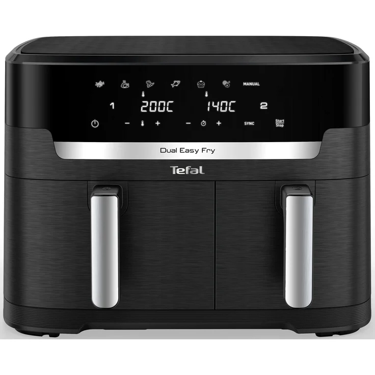 Tefal Heißluftfritteuse EY9428 Dual Easy Fry XXL, 2700 W, 2 Schubladen, 6,5l + 4,5l, 7 voreingestellte Programme, Rezepte-App, Schwarz