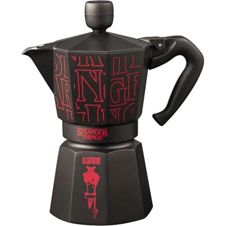 Bialetti Espressokanne Stranger Things, 6 Tassen, Edelstahl, Schwarz / Rot, mit Easy-Clean Sicherheitsventil – Bild 3