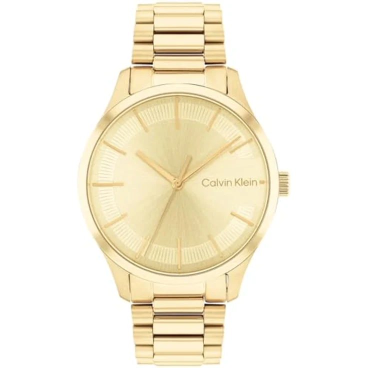 Calvin Klein Analog Quarzuhr Unisex mit Gelbgoldfarbenes Edelstahlarmband - 25200043, Quarz-Uhrwerk mit Sonnenstrahlen-Zifferblatt – Bild 1