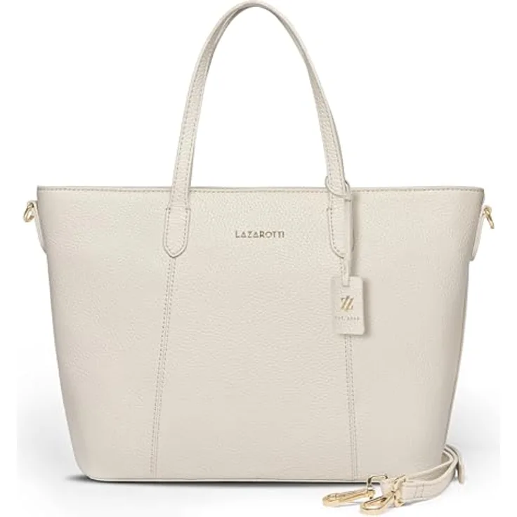 Lazarotti Shopper Bologna Leather, stilvolle Einkaufstasche aus Leder mit verstellbarem Schulterriemen, schwarz