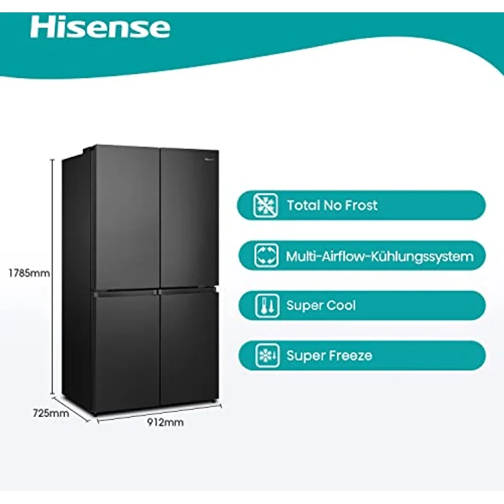 Hisense RQ758N4SAFE Side-by-Side-Kühlschrank, freistehend, schwarz, NoFrost, Energieklasse E – Bild 3