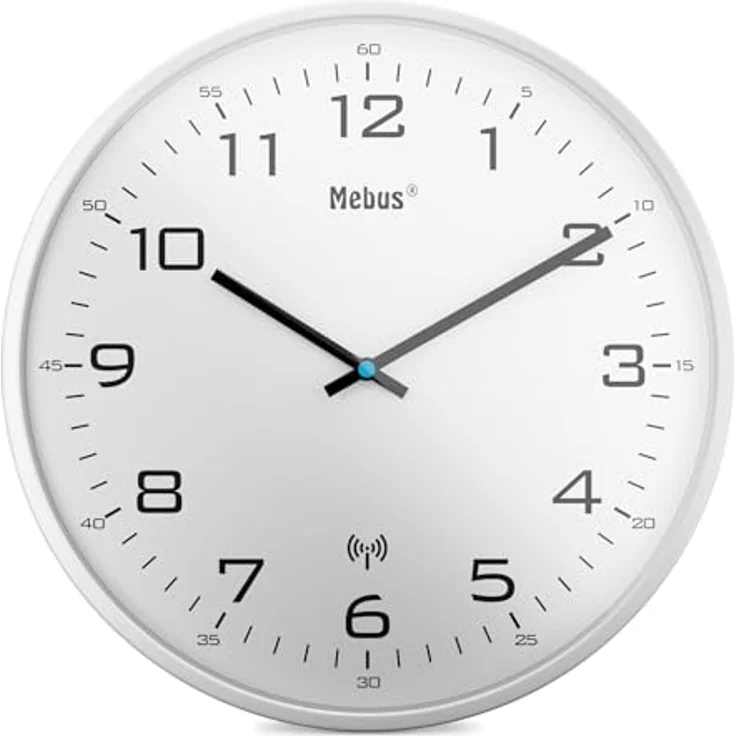 Mebus 13080, Funk Wanduhr mit hochwertigem Funkuhrwerk, 30 cm, weißes Gehäuse und Ziffernblatt – Bild 1