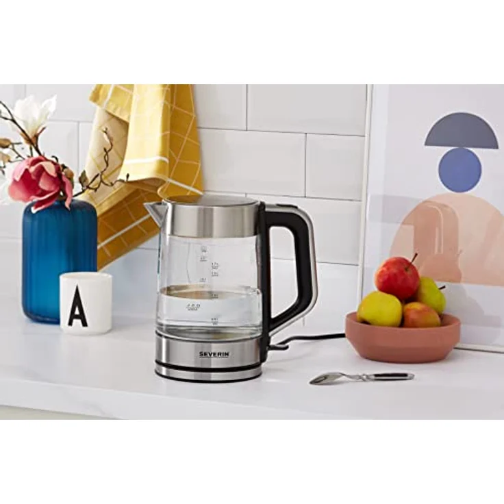 SEVERIN 3420-000 WK 3420 Wasserkocher, 2200, 1.7 liters, Glas-Edelstahl-gebürstet-schwarz – Bild 2