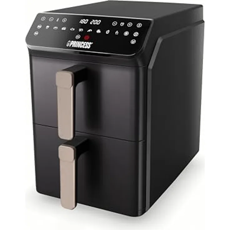 Princess Stack Heißluftfritteuse, Doppelte Fritteuse mit 11,2 L Kapazität, 3000 W, Vertikales Design, Sync-Funktion, PFAS-frei, Digitale Steuerung, Schwarz