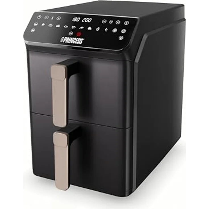 Princess Stack Heißluftfritteuse, Doppelte Fritteuse mit 11,2 L Kapazität, 3000 W, Vertikales Design, Sync-Funktion, PFAS-frei, Digitale Steuerung, Schwarz – Bild 1