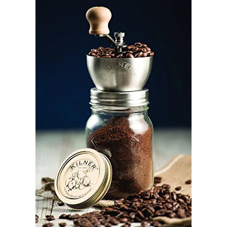 KILNER 0025.785, Manuelle Kaffeemühle aus hochwertigem Edelstahl mit 0,5 Liter Glasbehälter, Transparent, verstellbarem Mühlenmechanismus – Bild 2