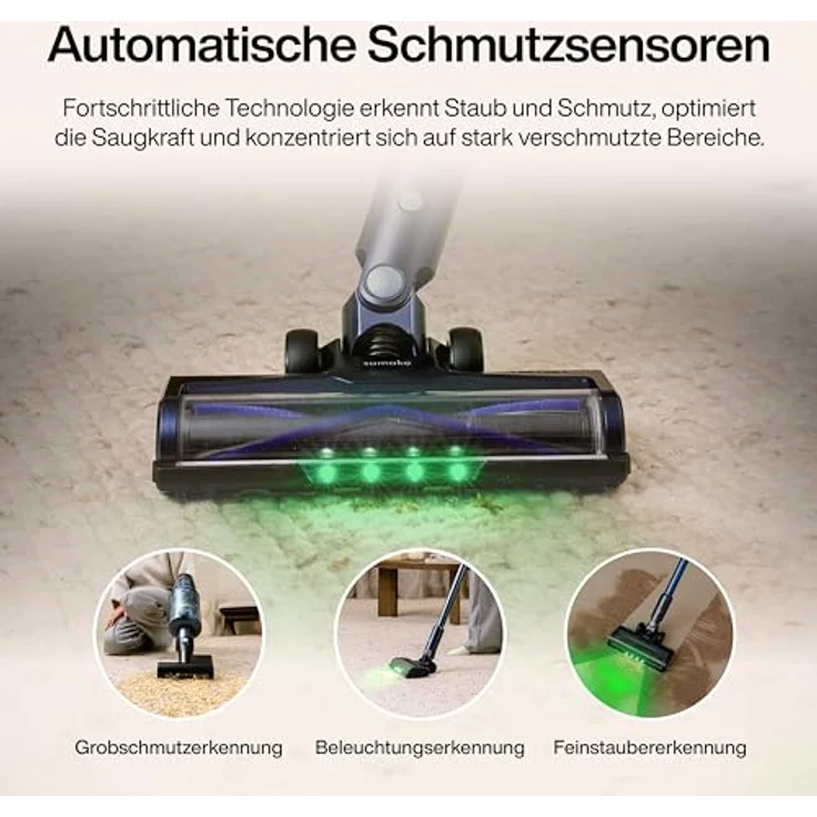 Samako Akku Staubsauger CleanDetect 450W, Handstaubsauger kabellos mit 4 Zubehörteilen und intelligenter Schmutzerkennung – Bild 2