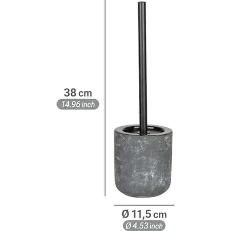 WENKO WC-Garnitur Mod. Sacile, freistehend in Betonoptik mit Keramik WC-Bürste, grau-schwarz, Ø 11,5 cm, Höhe 38 cm, Bürstenkopf 7,5 cm – Bild 5