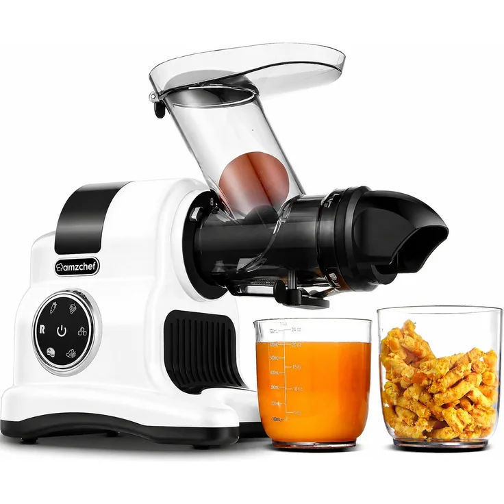 AMZCHEF Slow Juicer ZM1517, 80 mm Einfüllschacht, 2 Geschwindigkeitsstufen, unter 60 dB, bis zu 90% Saftausbeute, 150 W