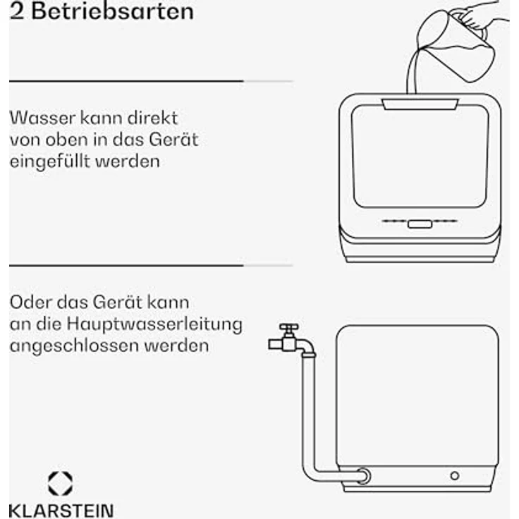 Klarstein Amazonia Mini Geschirrspüler, Kompakte Tischspülmaschine mit Wassertank, 7 Programme, 5L Wasserverbrauch, Digitalanzeige, Leise 58dB, Tragbar, Silber – Bild 5