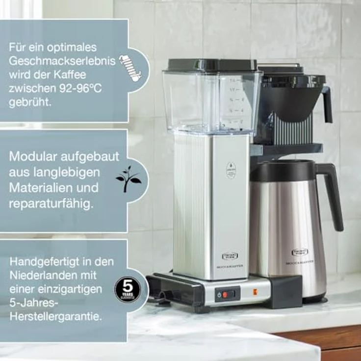Moccamaster Filter Kaffeemaschine KBGT Thermos, 1.25 Liter, 1450 W, Off-White – Bild 3
