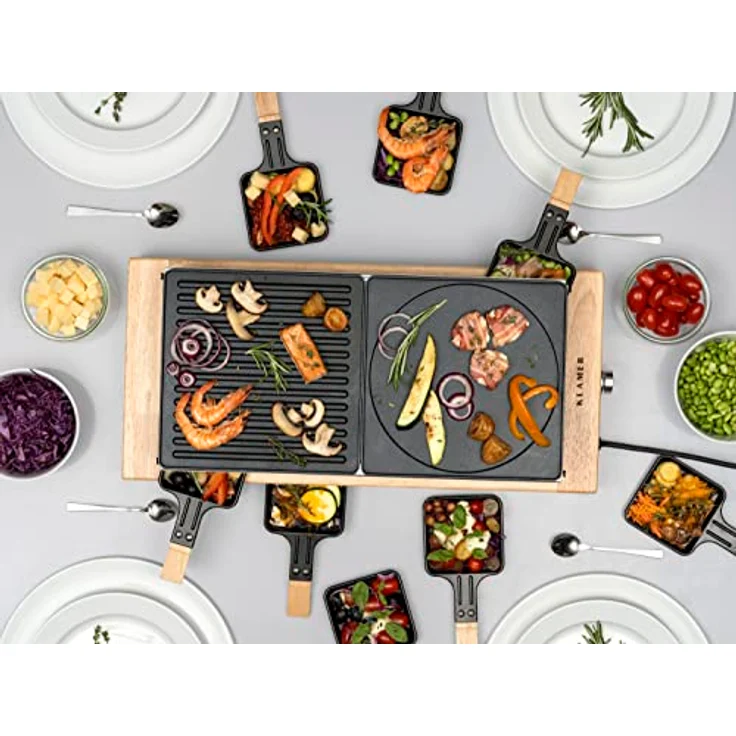 KLAMER Raclette 8 Personen, 1500W Raclette Grill mit Holzgestell, Raclette mit antihaftbeschichteter Grillplatte, Tischgrill elektrisch – Bild 2
