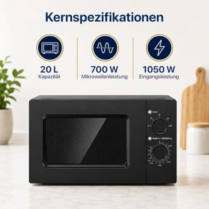 Heinner HMW-MD20MBK Freistehende Mikrowelle, 20 L, 700 W, 5 Leistungsstufen, Mechanische Steuerung, Timer, Auftaufunktion, Schwarz – Bild 4